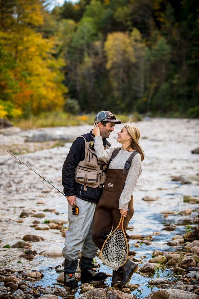 fly fishing adventurous engagement session