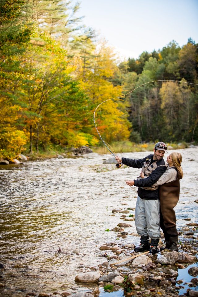 fly fishing adventurous engagement session
