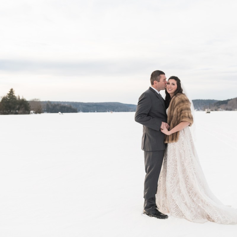 Lake Bomoseen Lodge winter wedding portrait