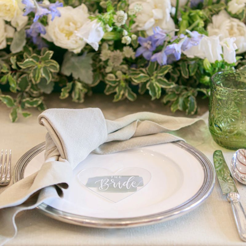 Something blue rehearsal dinner theme table setting