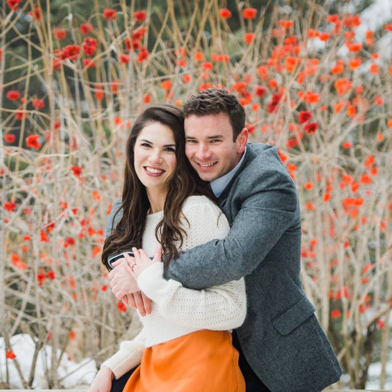 Couple Posing During Winter Engagement Session in Stratton, Vermont