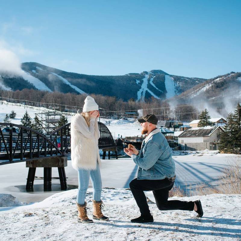 Man proposing to finance at Killington Ski Resort